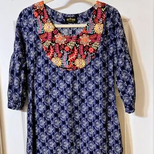 Indian Boho Dress with Embroidered Neckline